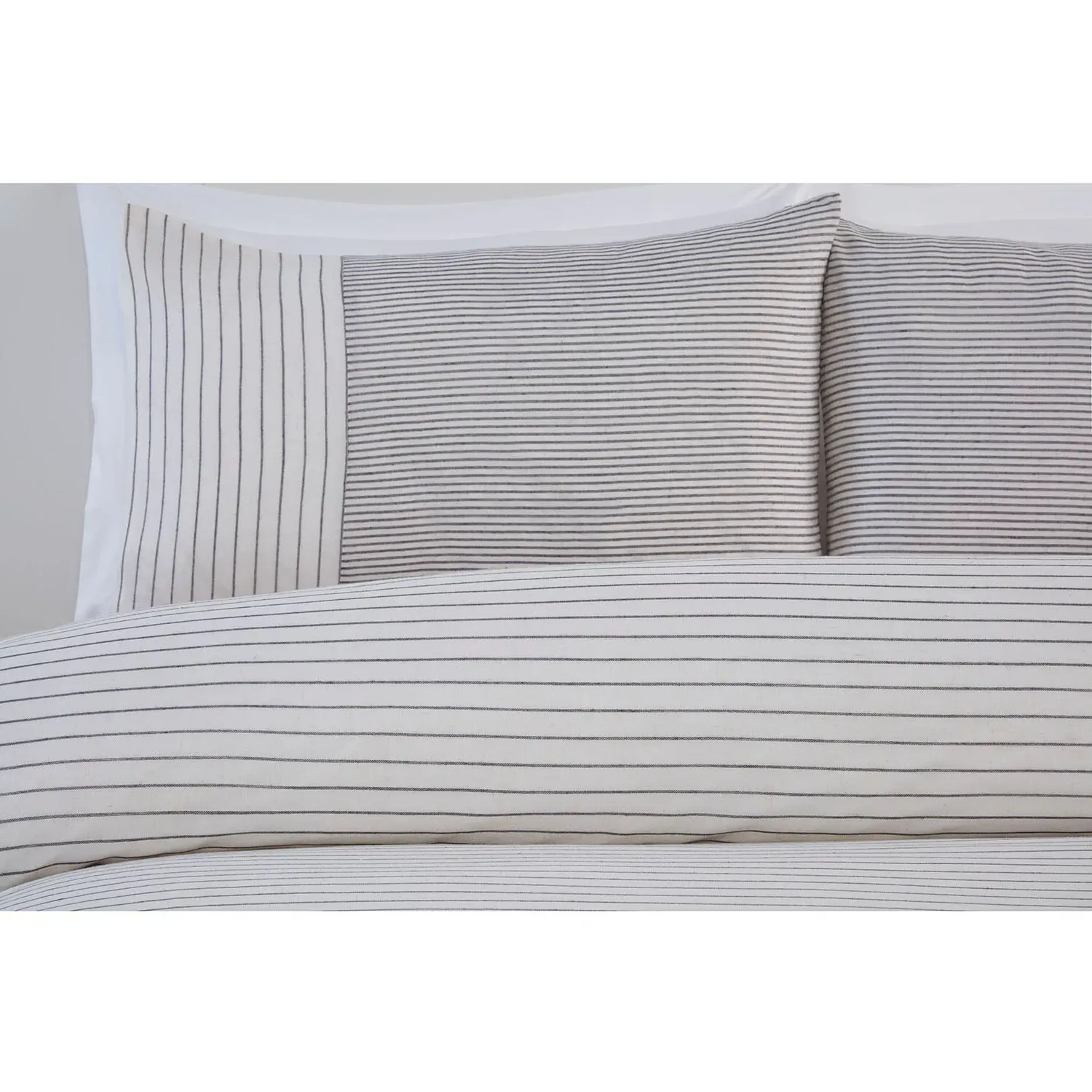 Hampton Double Duvet Set with Stripe Pattern - Natural, Linen
