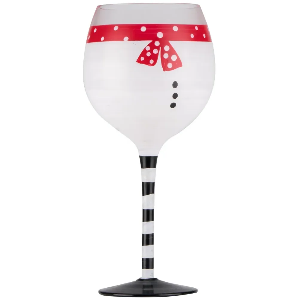 Hand Painted Festive Wine Glass - Christmas Design