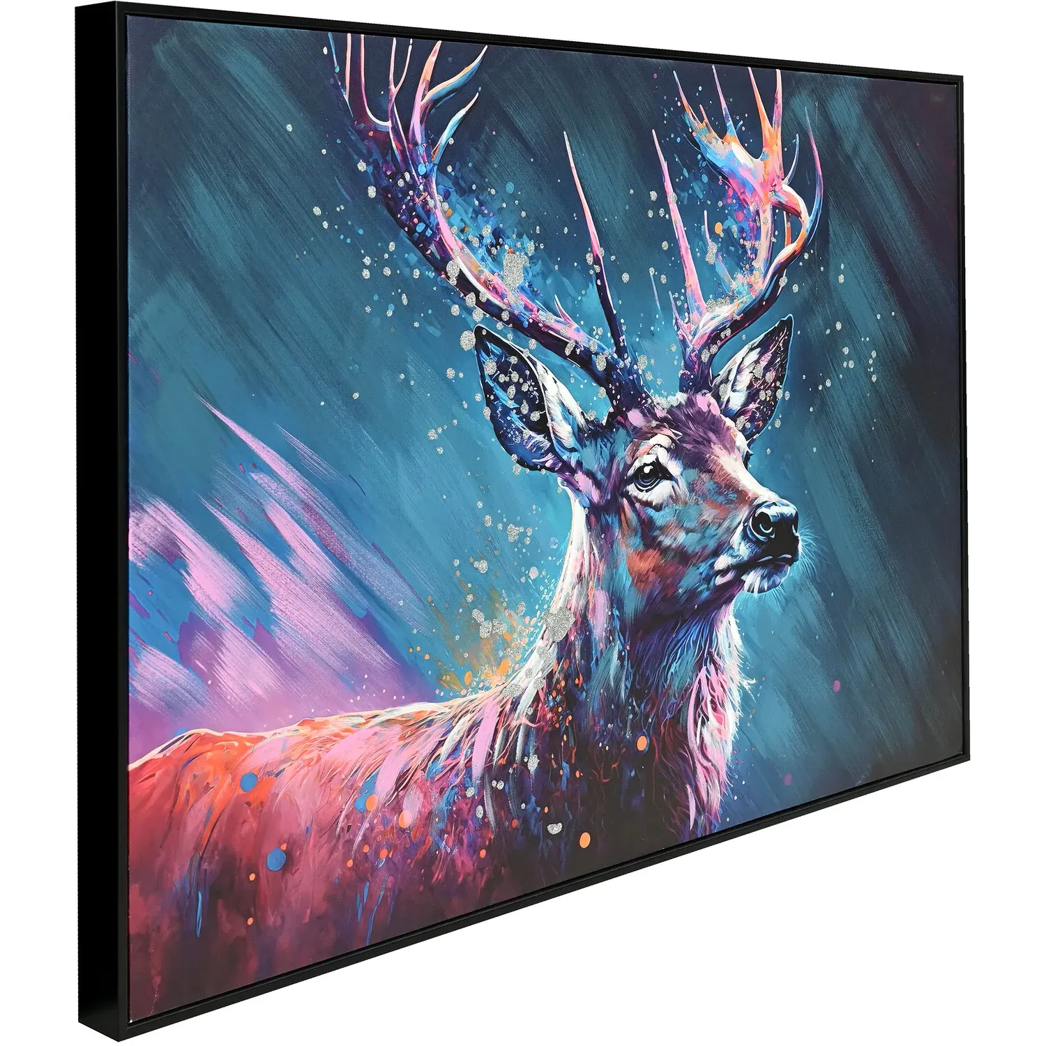 Hand Painted Midnight Stag Framed Canvas - Blue