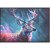 Hand Painted Midnight Stag Framed Canvas - Blue