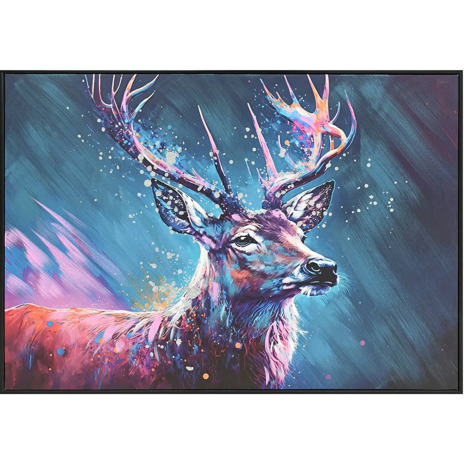 Hand Painted Midnight Stag Framed Canvas - Blue