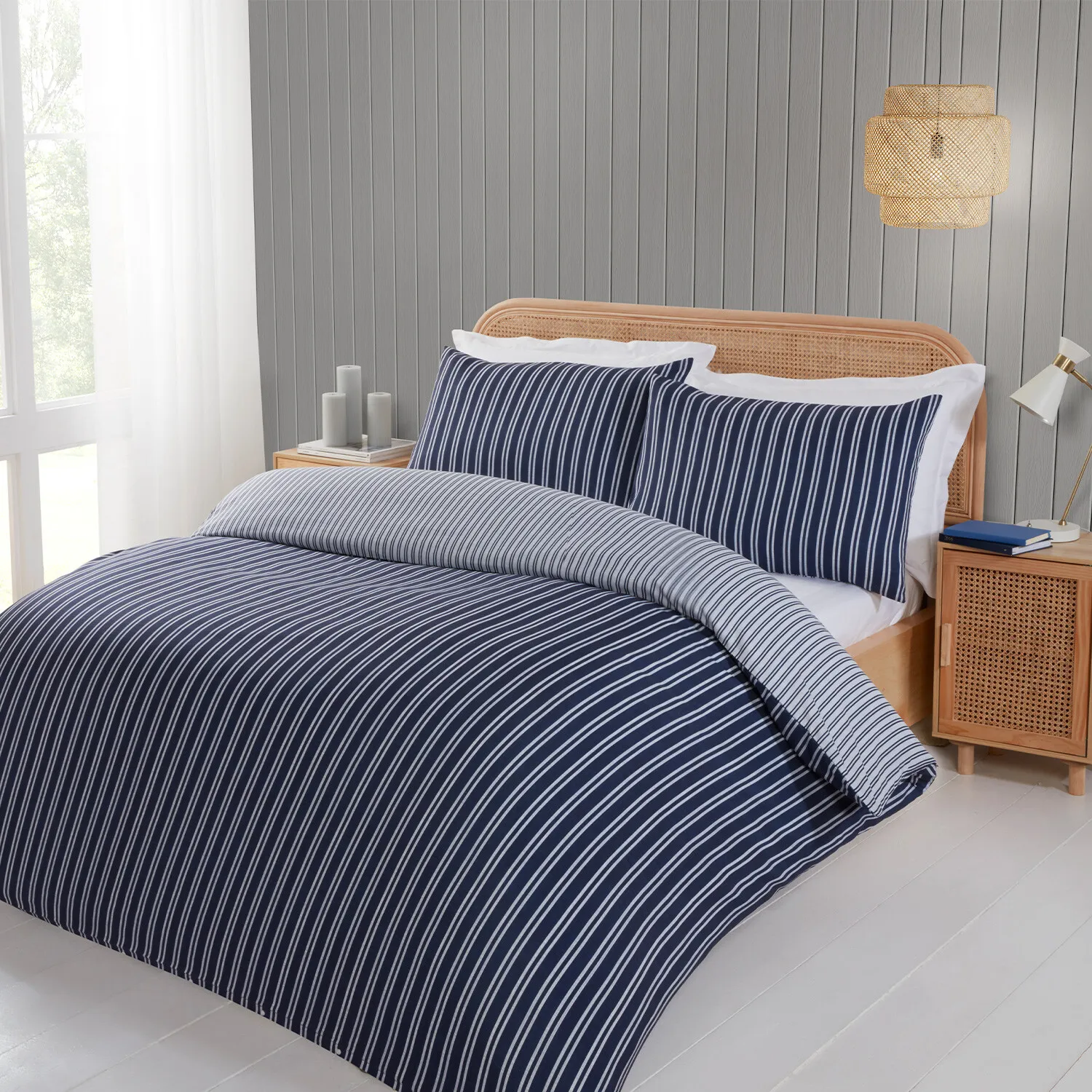 Harbour Double Stripe Duvet Set - Navy