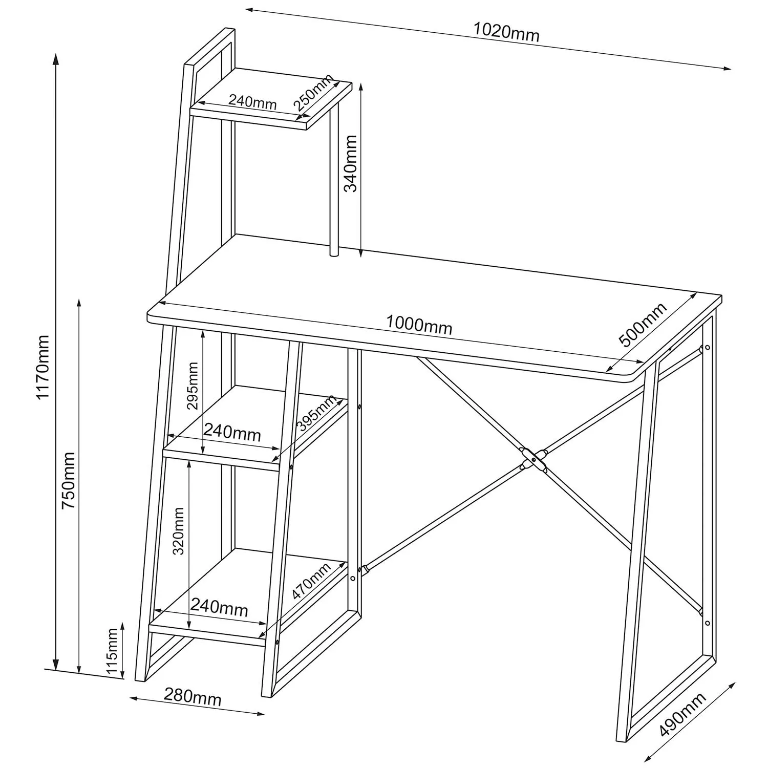Harlow Shelved Desk - Brown, Oak