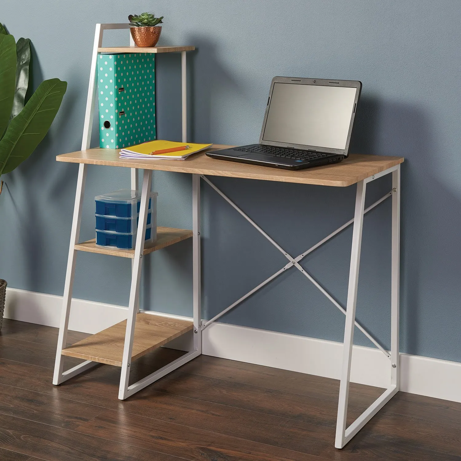 Harlow Shelved Desk - Brown, Oak image