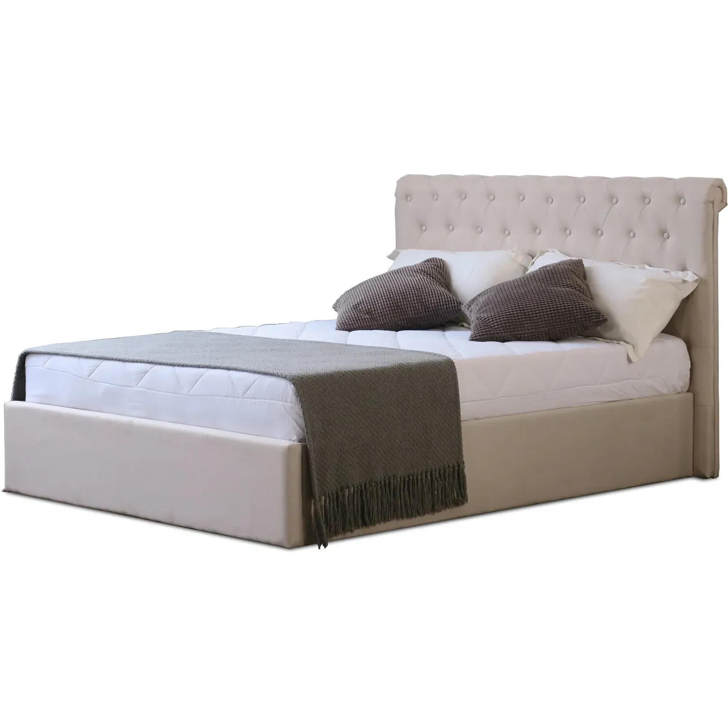 Harper Double Ottoman Bed with Storage - Cream, Fabric