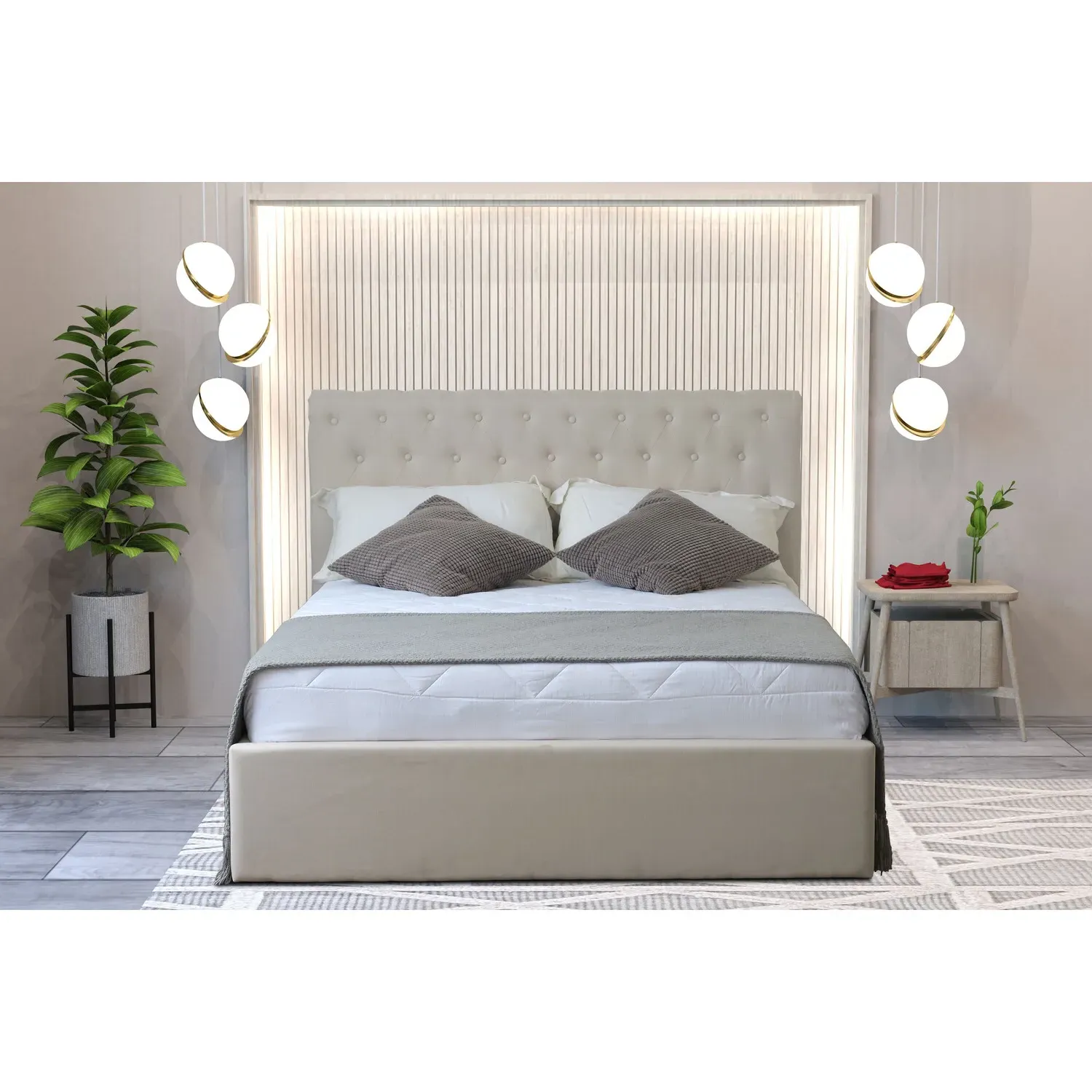 Harper Double Ottoman Bed with Storage - Cream, Fabric