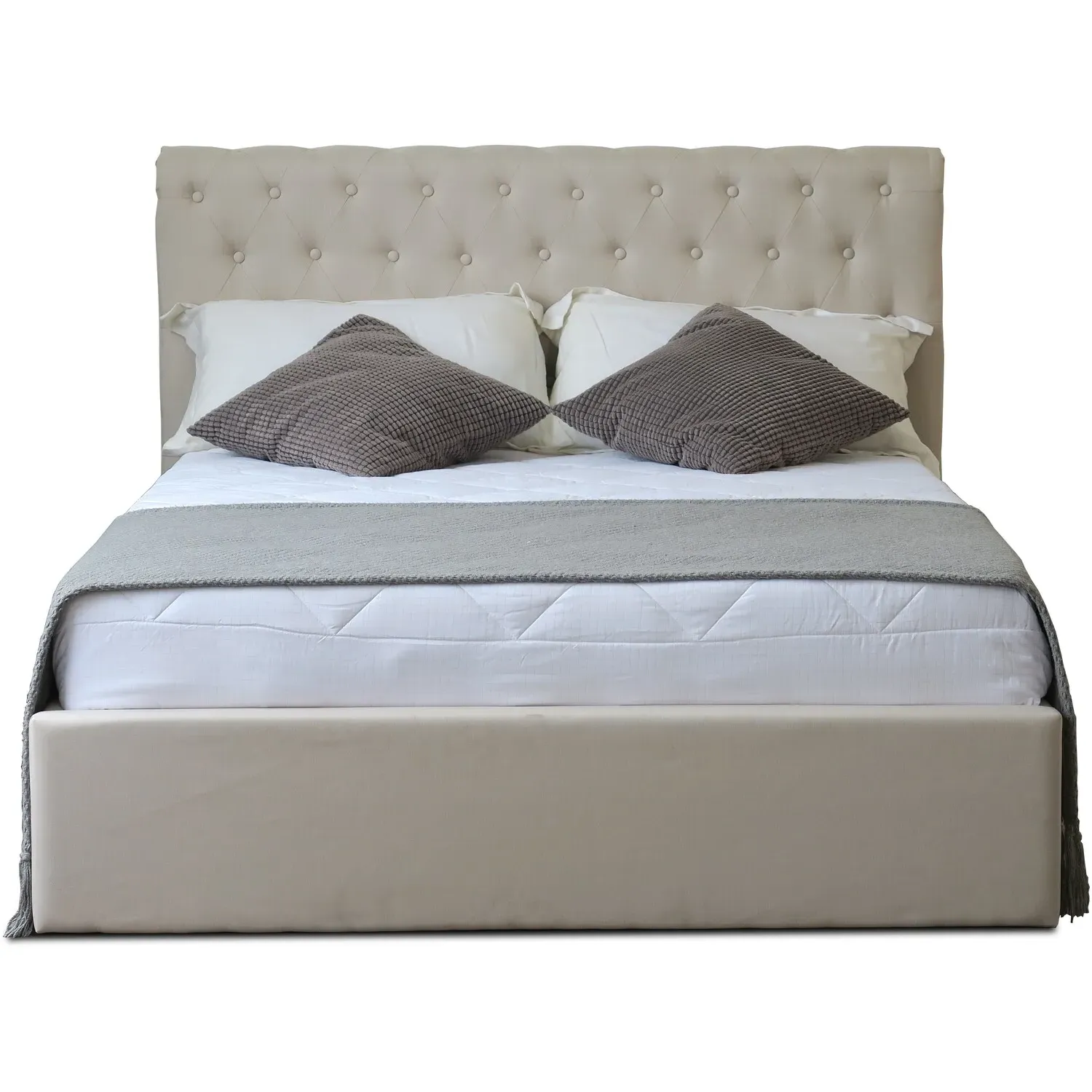 Harper Double Ottoman Bed with Storage - Cream, Fabric