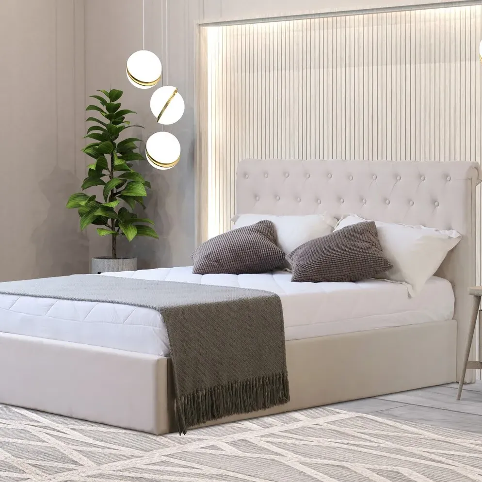 Harper Double Ottoman Bed with Storage - Cream, Fabric