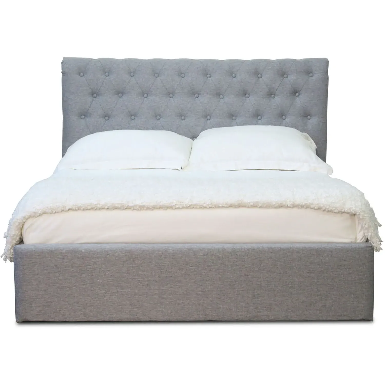 Harper King Size Ottoman Bed with Storage - Grey, Fabric