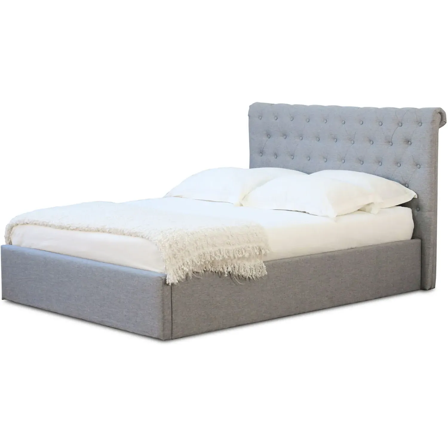 Harper King Size Ottoman Bed with Storage - Grey, Fabric
