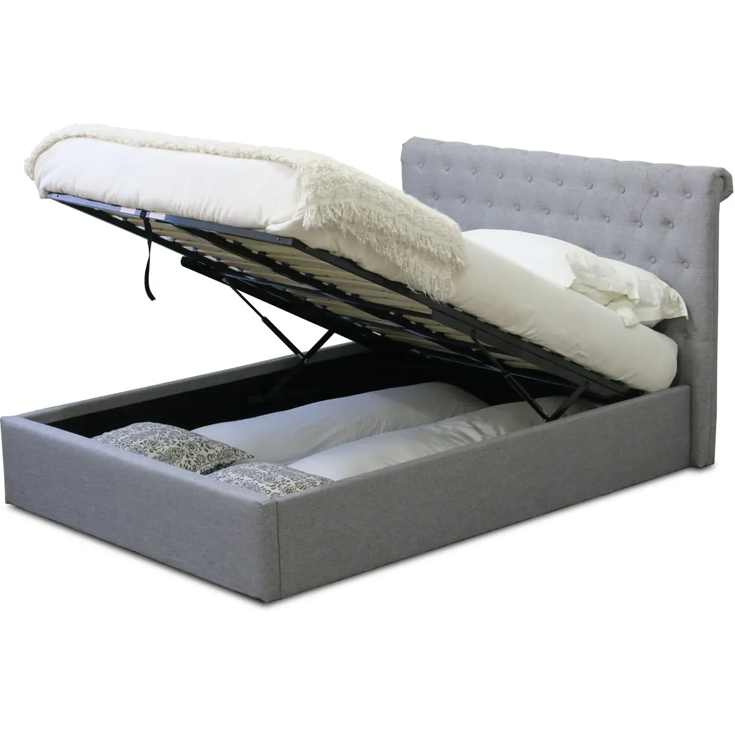 Harper King Size Ottoman Bed with Storage - Grey, Fabric