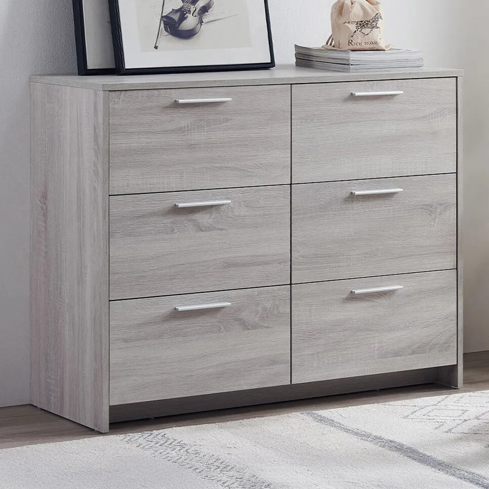 Hartley 6 Drawer Chest of Drawers - Light Grey