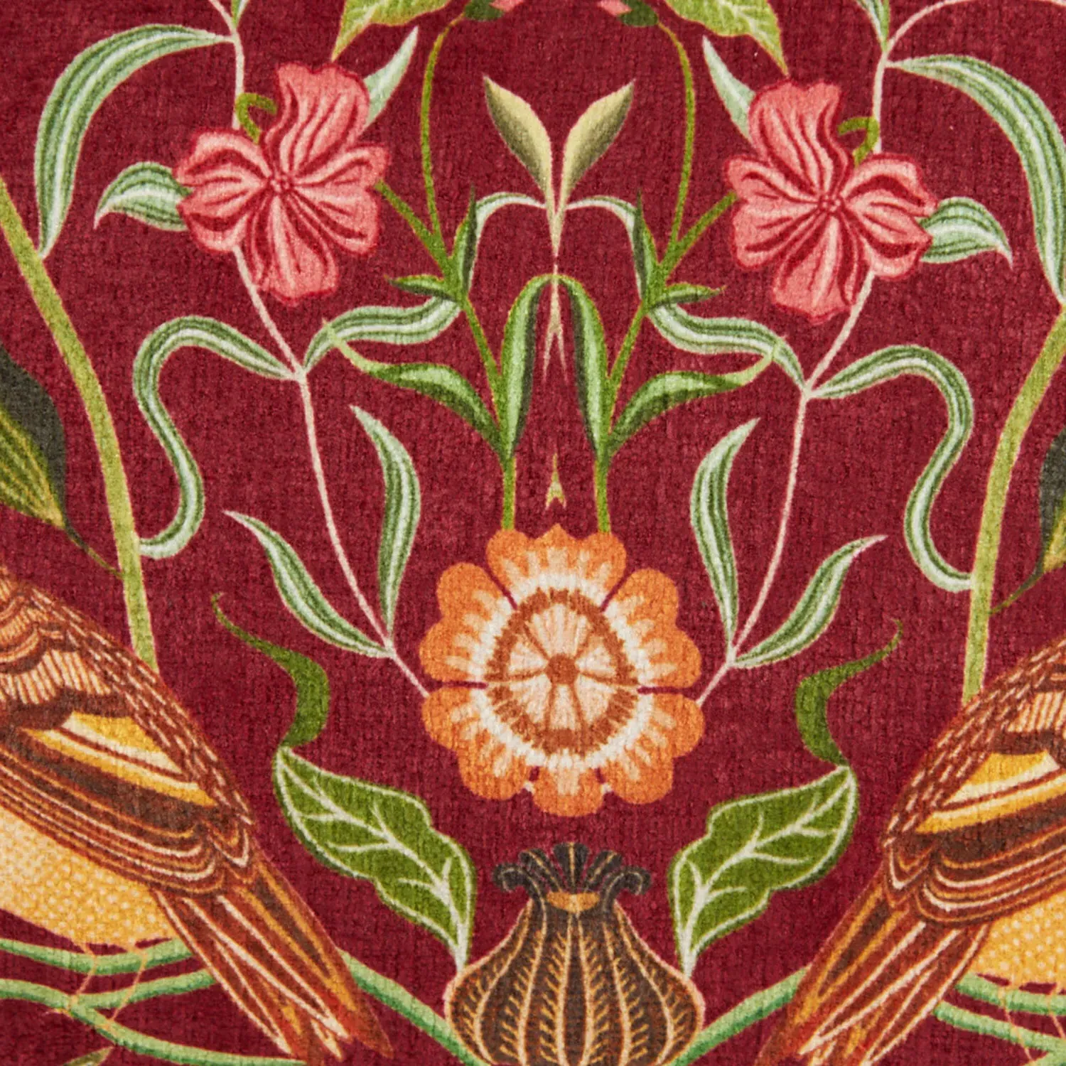 Hawthorne Birds Cushion - Burgundy