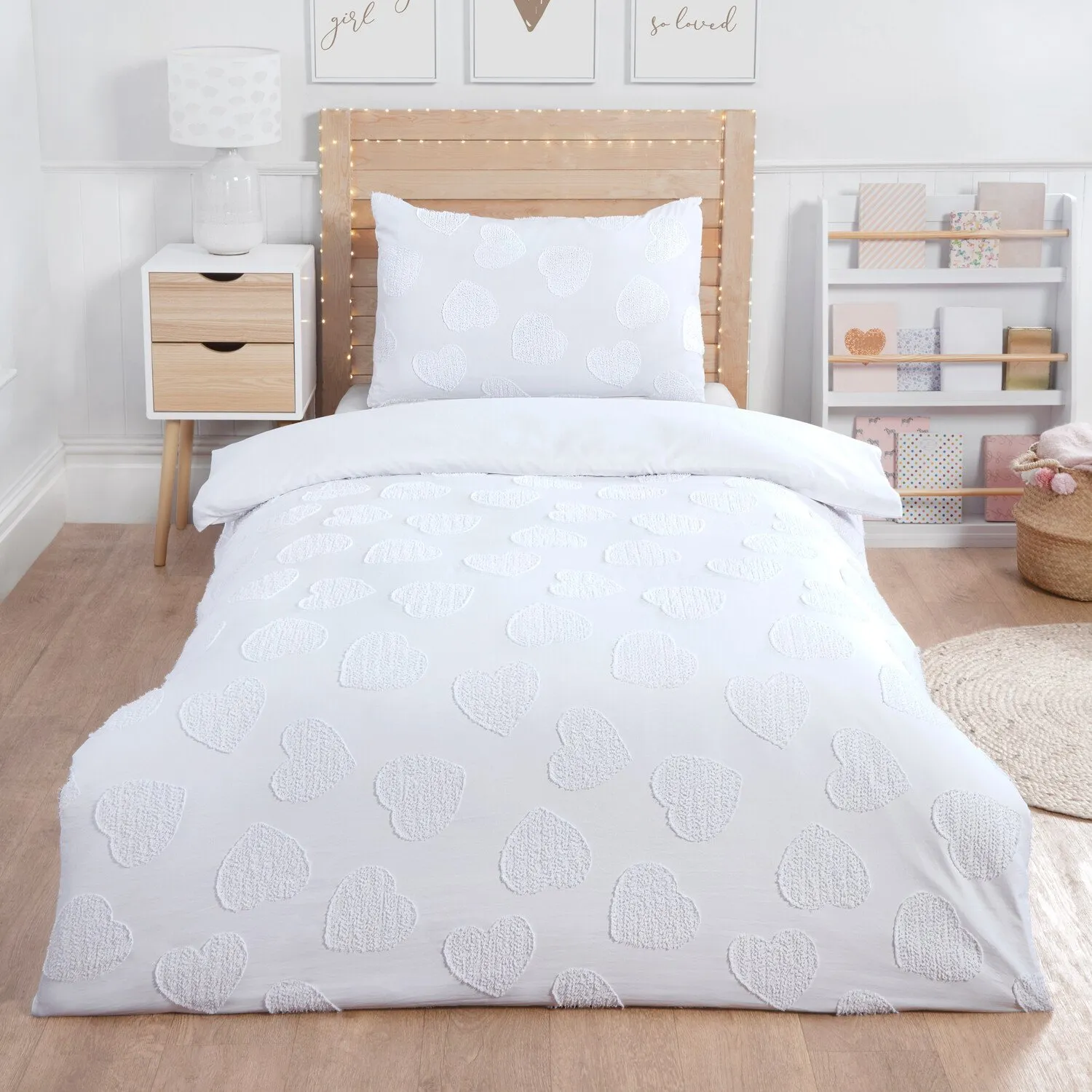 Heart Embossed Duvet Set - White