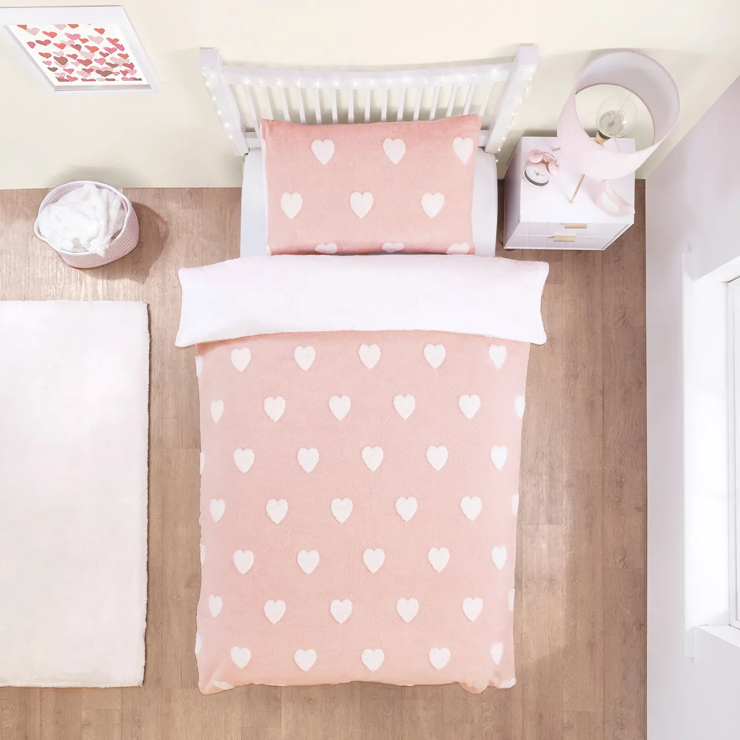 Heart Fleece Jacquard Single Duvet Set - Blush
