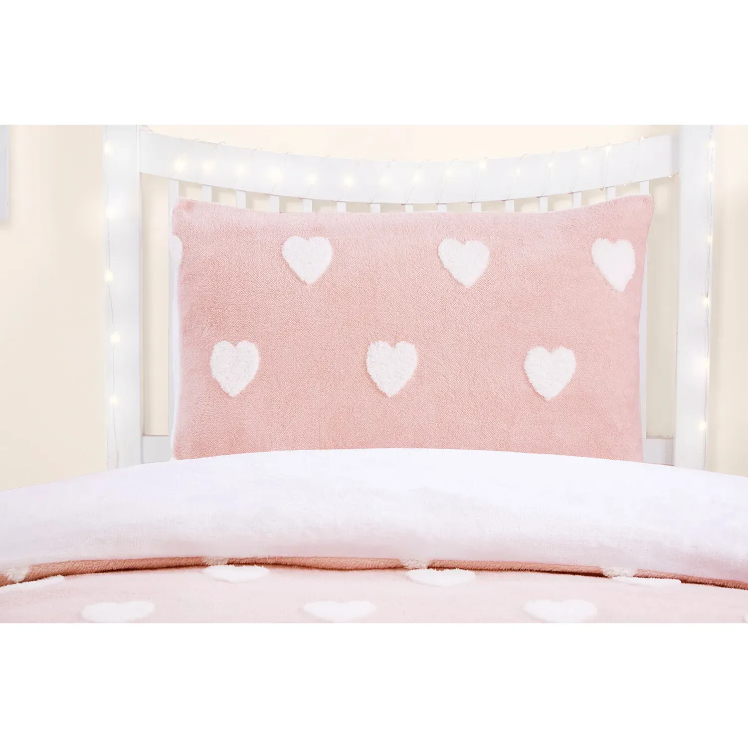 Heart Fleece Jacquard Single Duvet Set - Blush