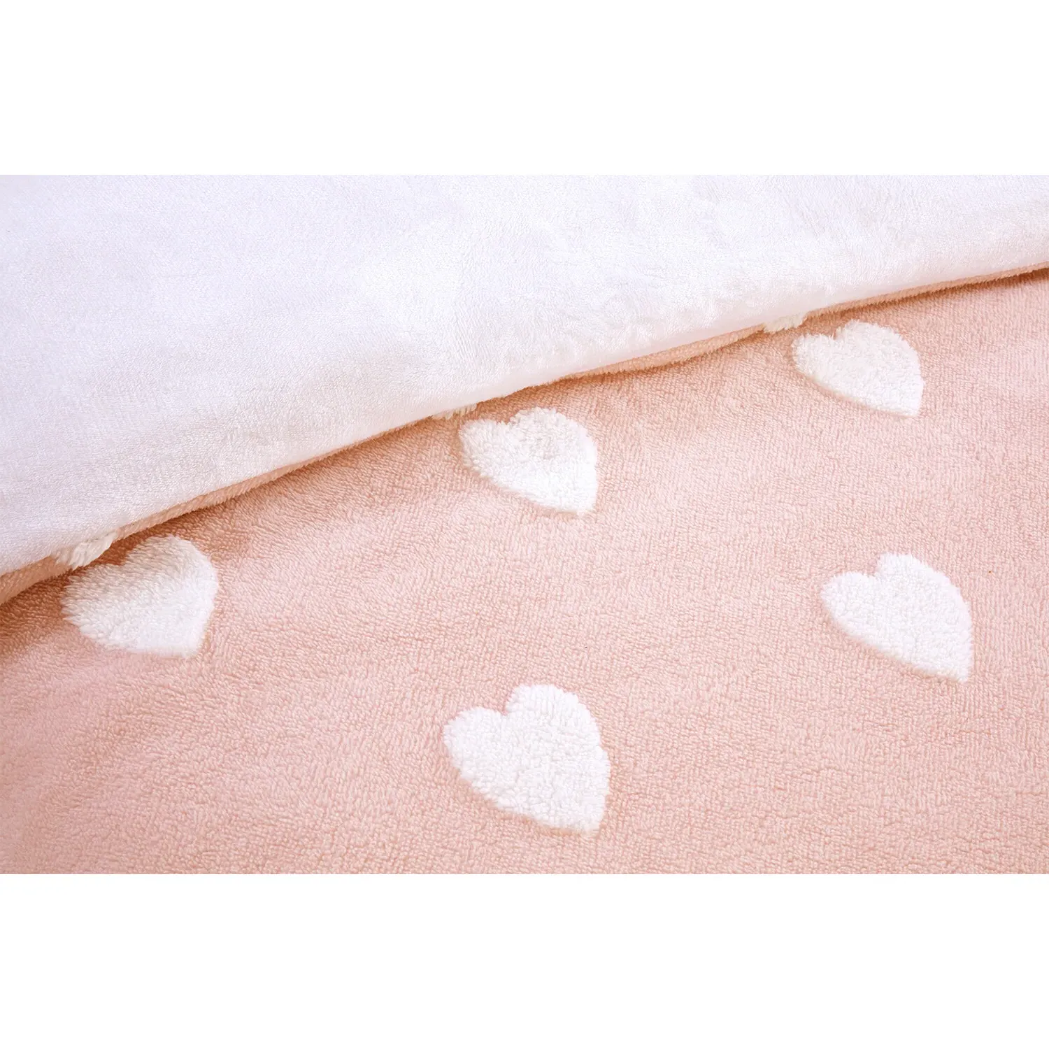 Heart Fleece Jacquard Single Duvet Set - Blush