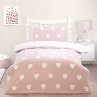 Heart Fleece Jacquard Single Duvet Set - Blush