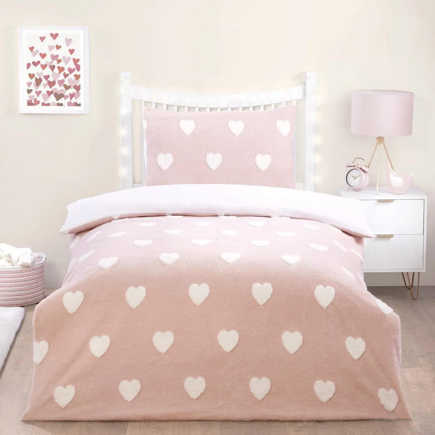 Heart Fleece Jacquard Single Duvet Set - Blush image