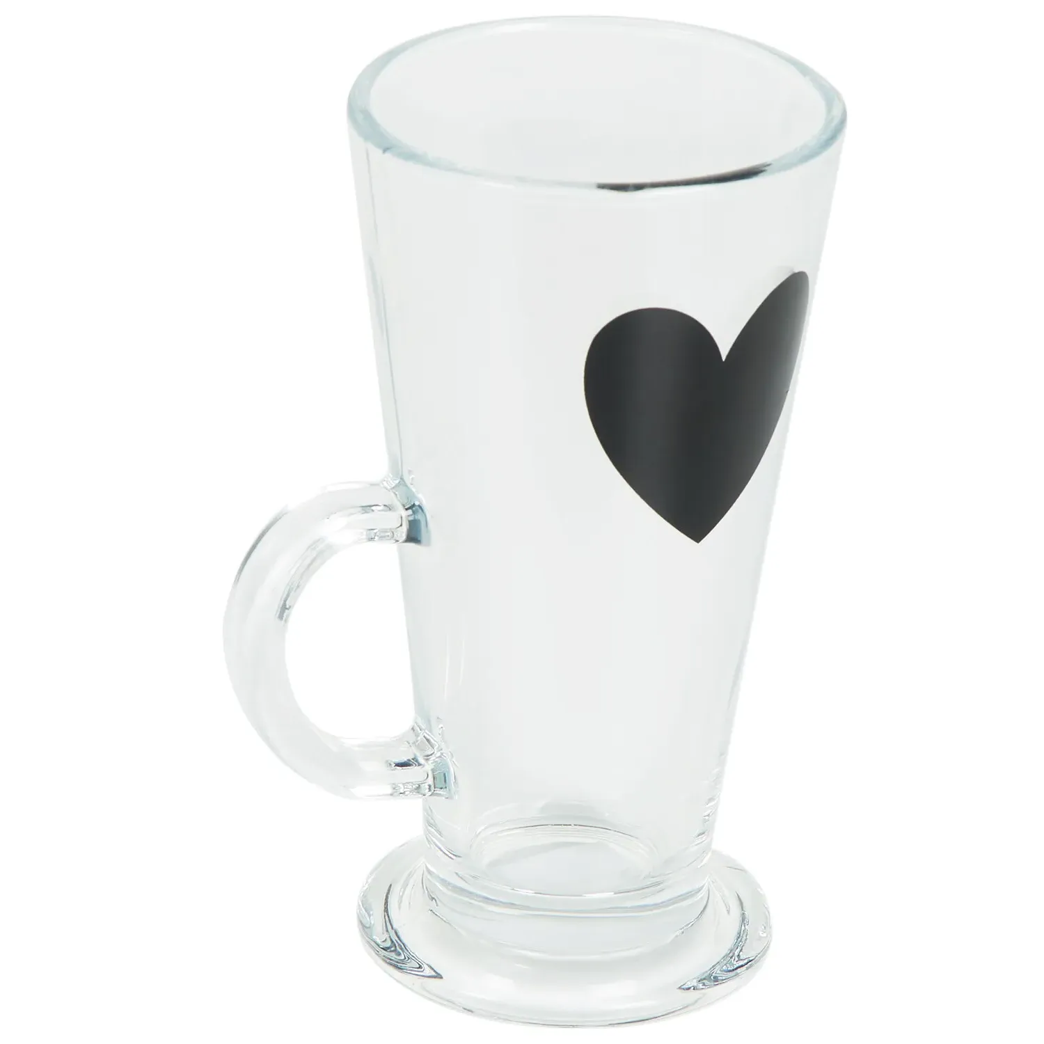 Heart Glass Latte Mug 270ml - Clear, Black