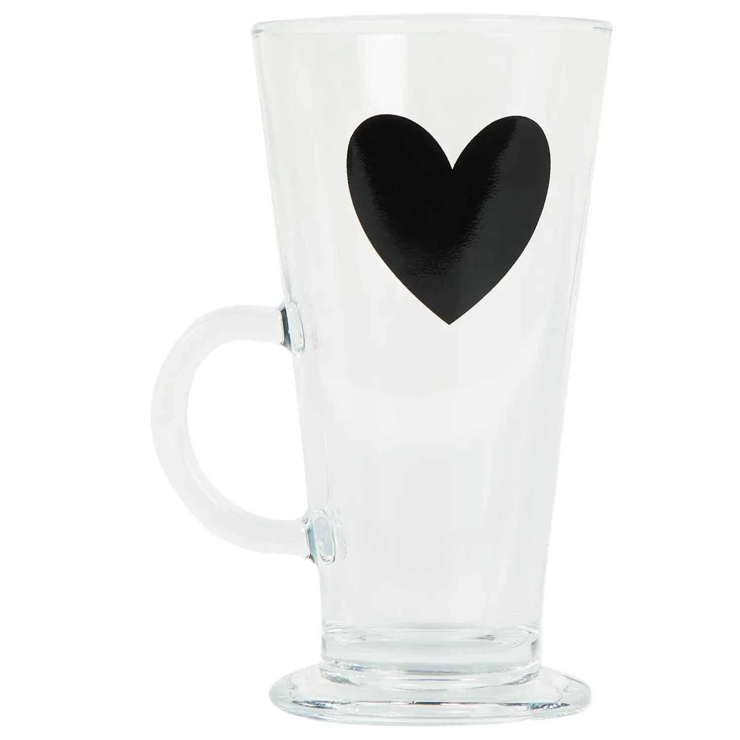 Heart Glass Latte Mug 270ml - Clear, Black