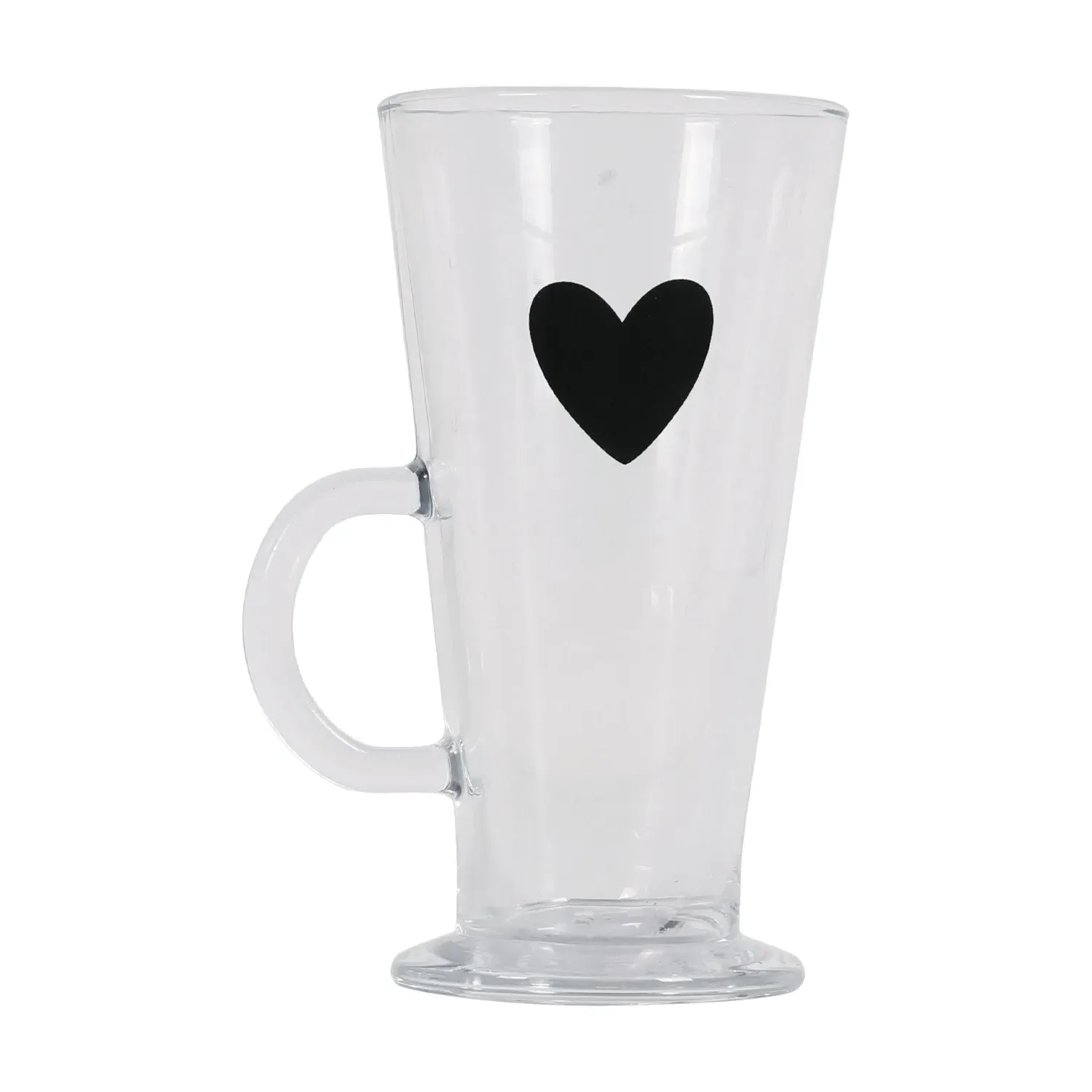 Heart Glass Latte Mug - Clear, Black
