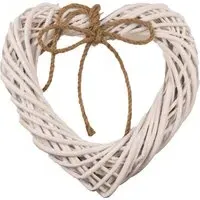 Heart Wicker Ornament with Bow - White