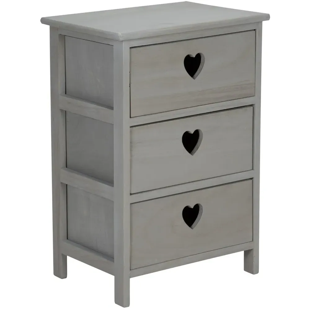 Hearts 3 Drawer Storage Unit - Grey
