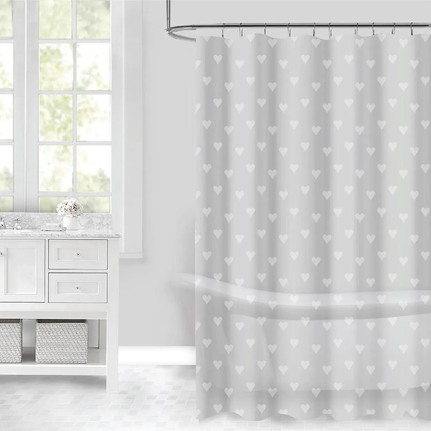Hearts Shower Curtain - Grey