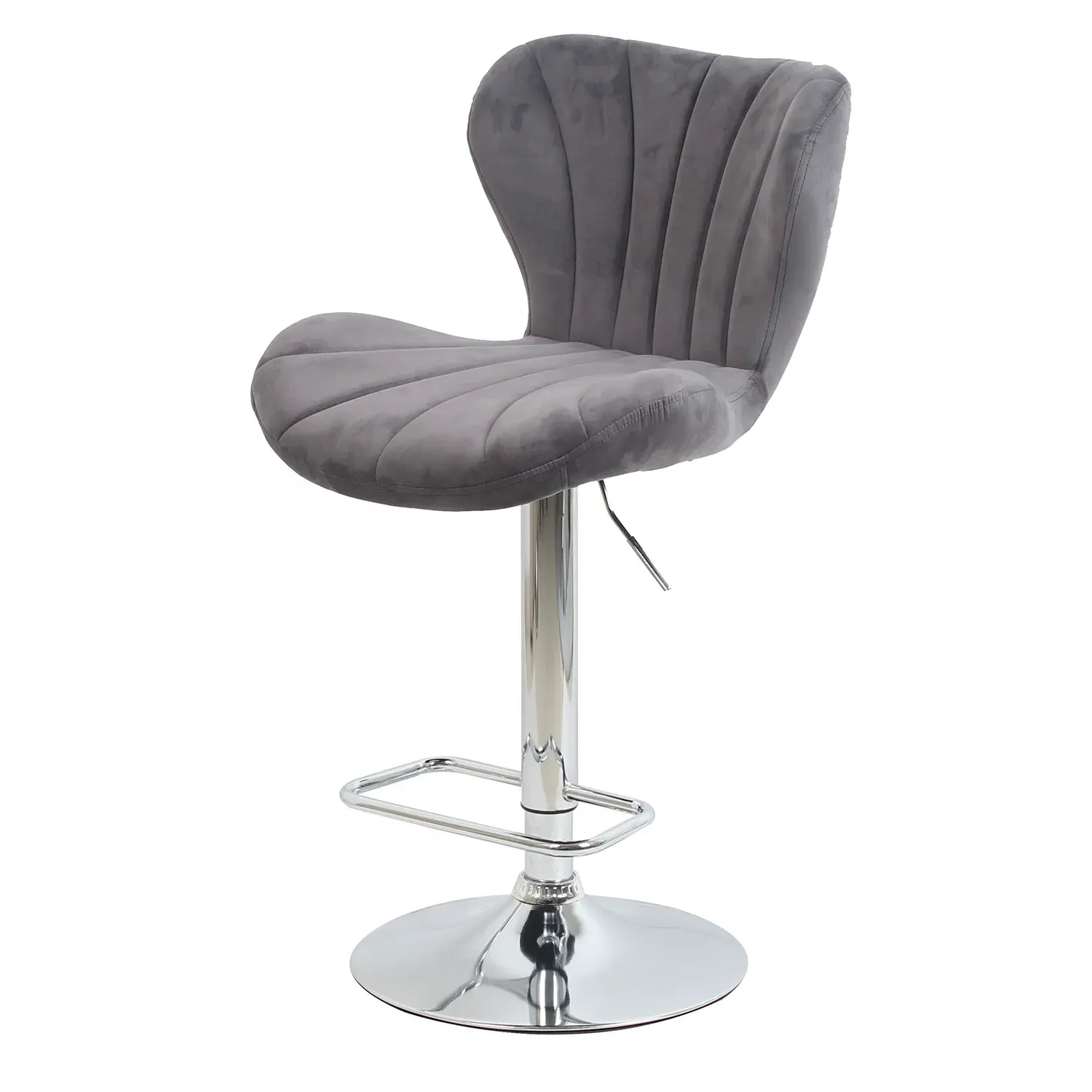 Height Adjustable Shell Bar Stool - Grey, Velvet