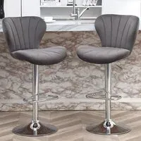 Height Adjustable Shell Bar Stool - Grey, Velvet