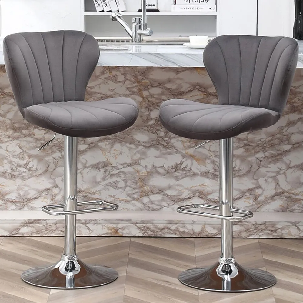 Height Adjustable Shell Bar Stool - Grey, Velvet image
