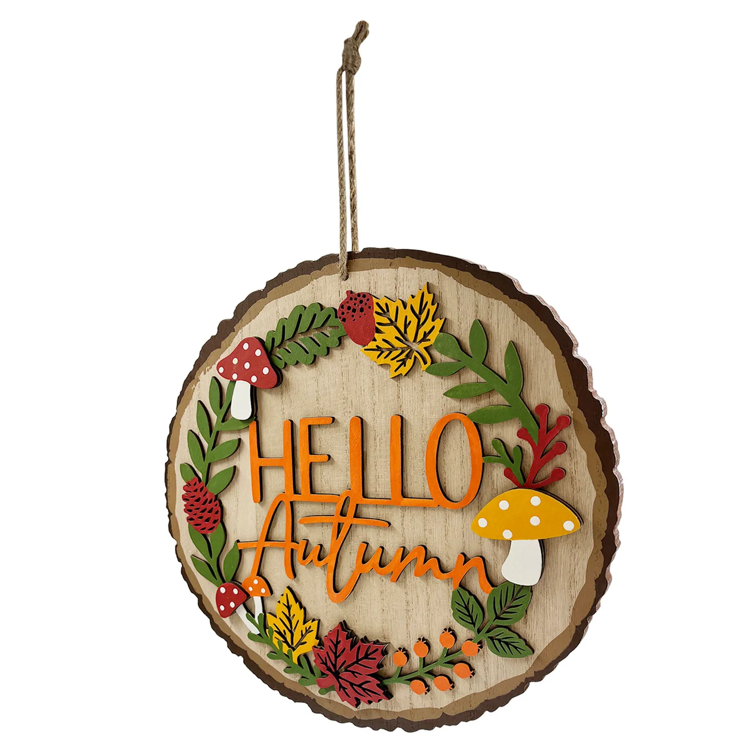 Hello Autumn Hanging Plaque - Rustic
