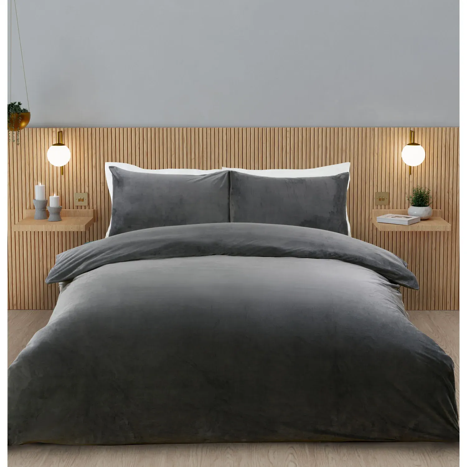 Helsinki Double Size Duvet Cover Set - Charcoal, Fleece
