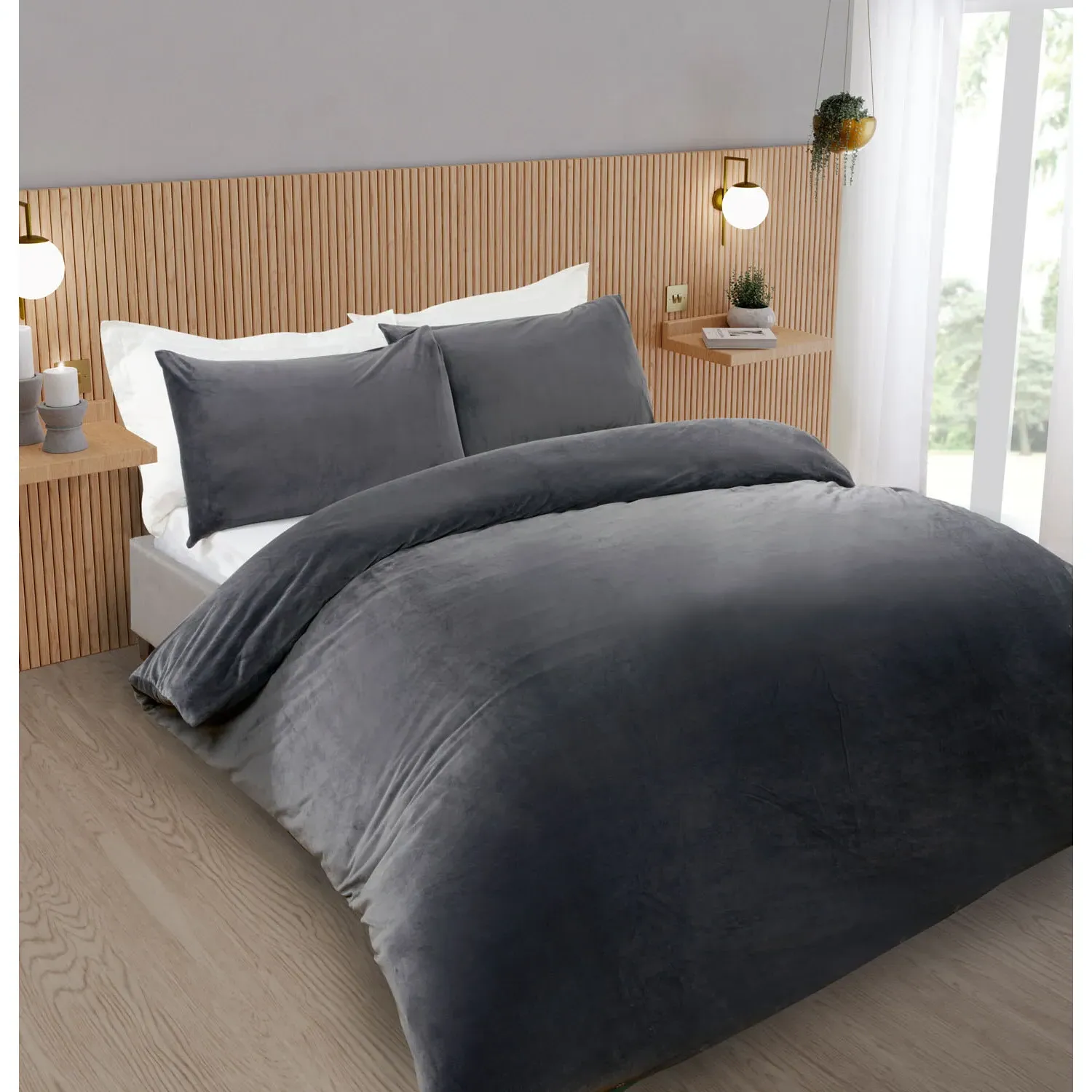 Helsinki King Size Fleece Duvet Set - Charcoal