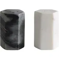 Hex Shape Salt & Pepper Shakers - White & Grey, Marble