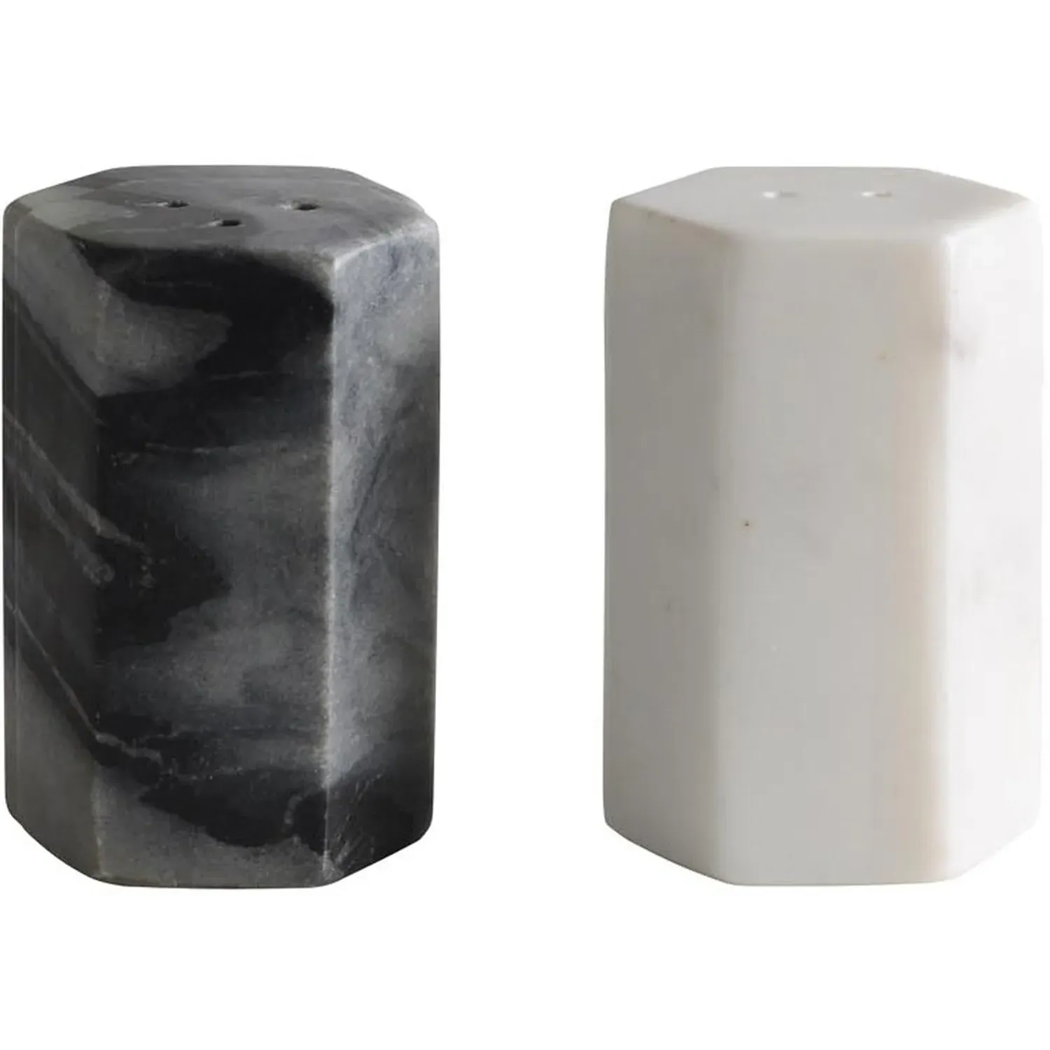 Hex Shape Salt & Pepper Shakers - White & Grey, Marble image