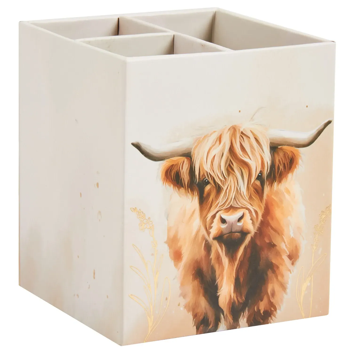 Highland Cow Pen Pot - Cream and Brown