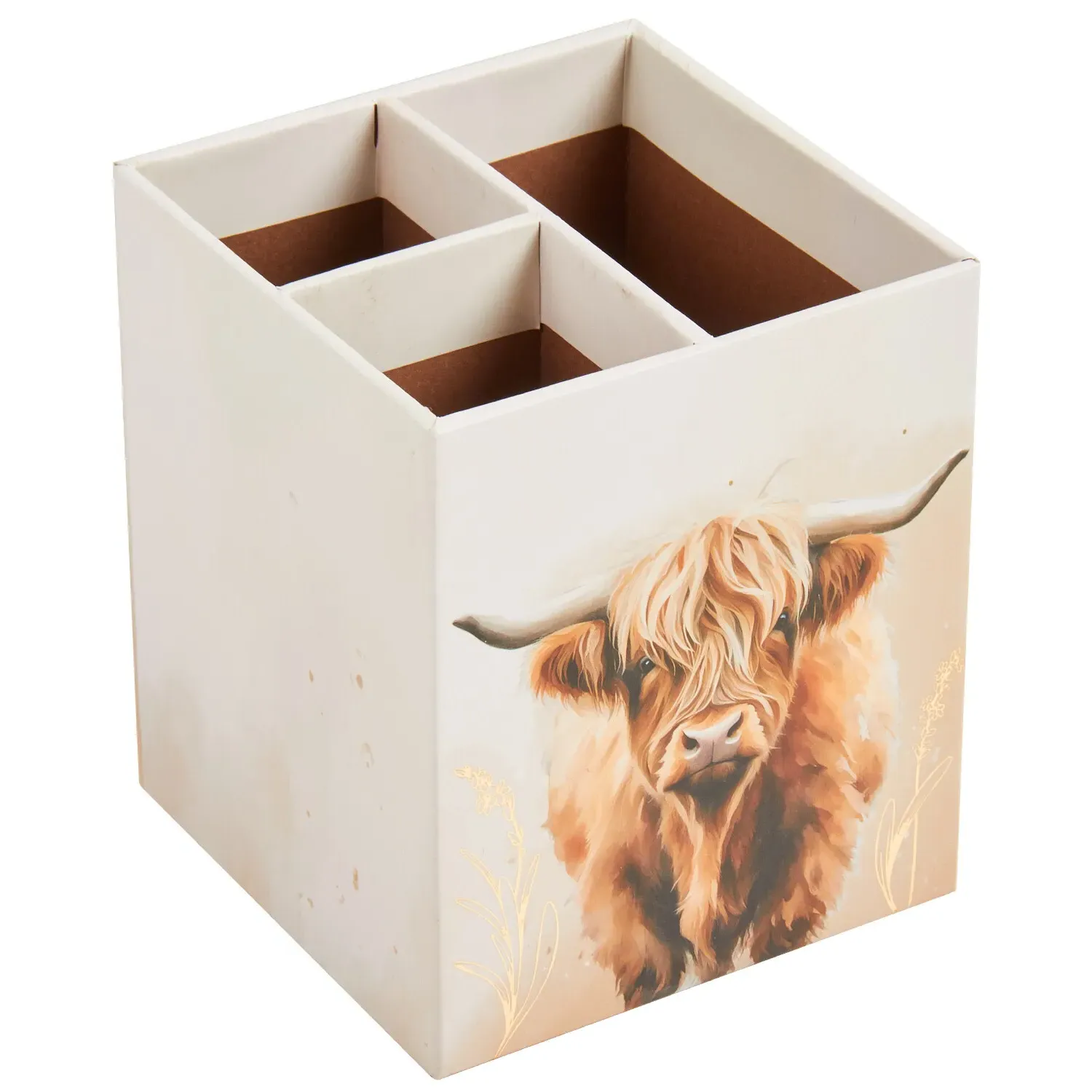 Highland Cow Pen Pot - Cream and Brown