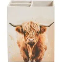 Highland Cow Pen Pot - Cream and Brown