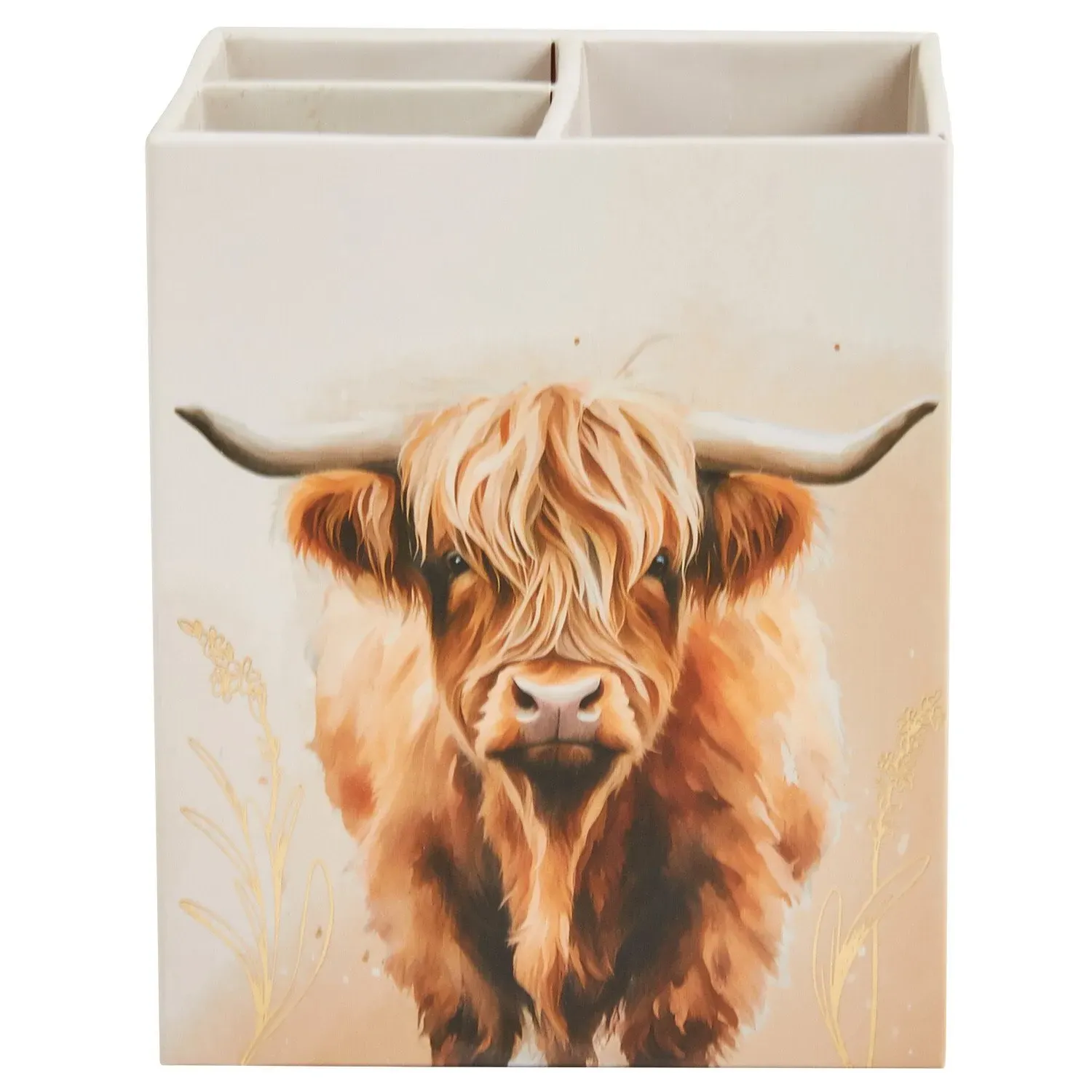 Highland Cow Pen Pot - Cream and Brown image