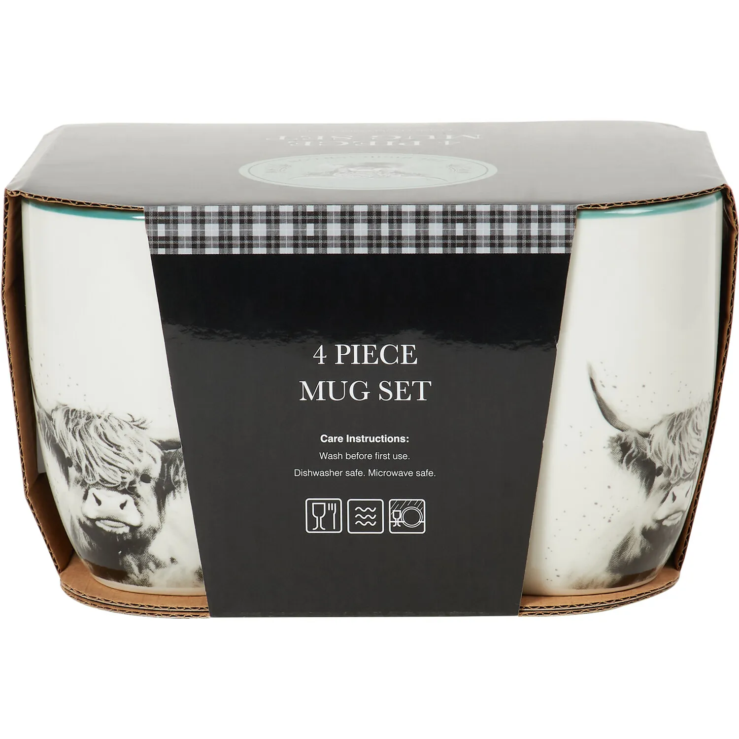 Highland Cow Set of 4 Graphic Mugs - White