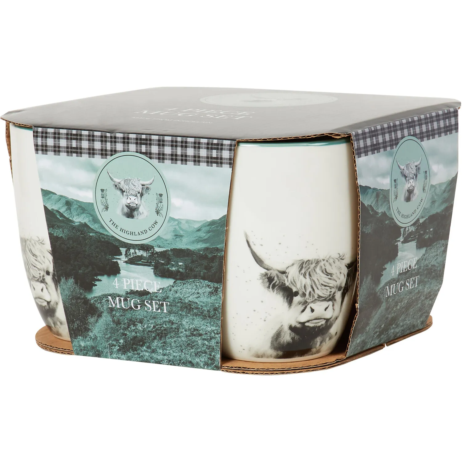 Highland Cow Set of 4 Graphic Mugs - White