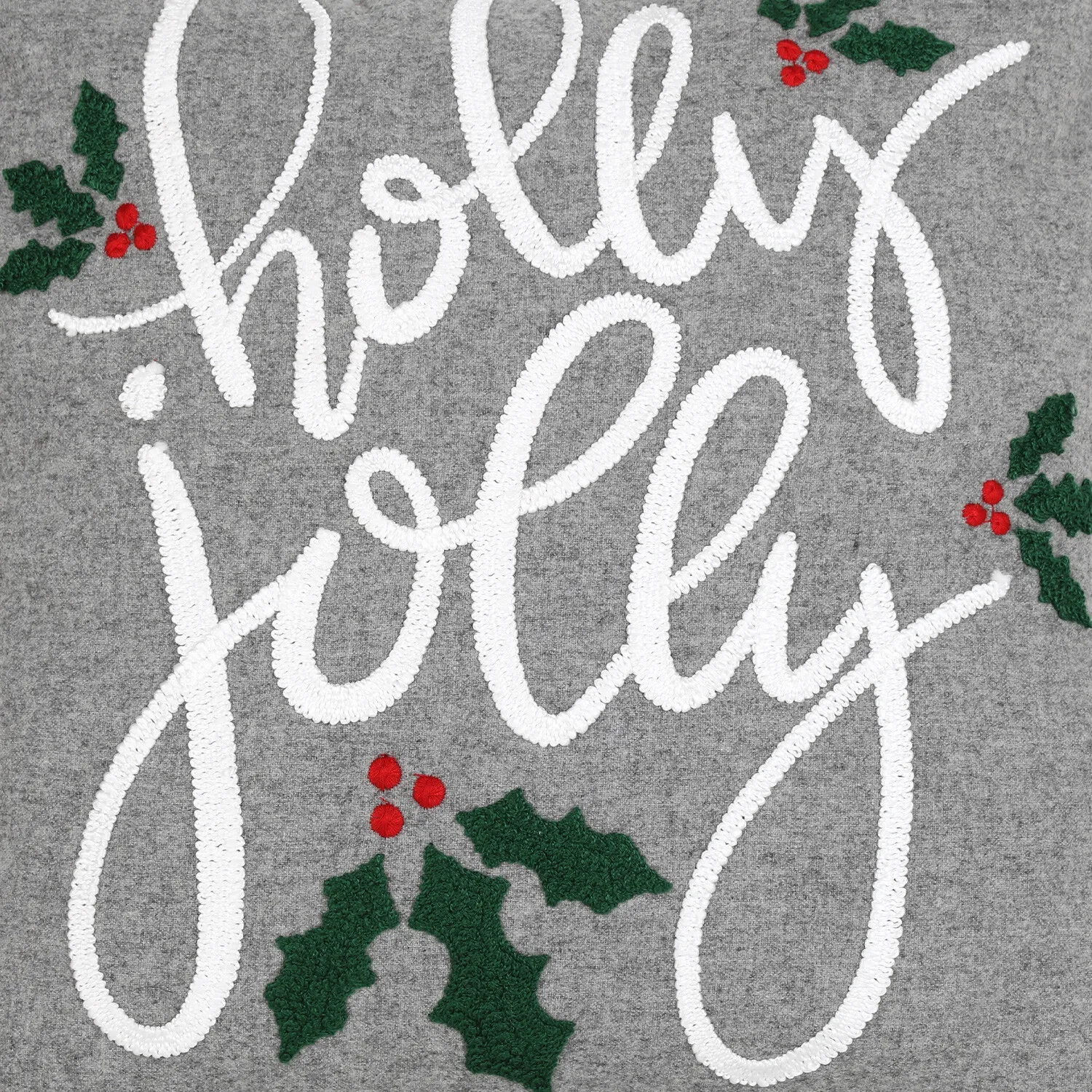 Holly Jolly Embroidered Cushion - Grey