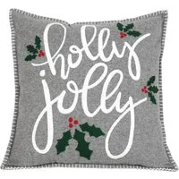 Holly Jolly Embroidered Cushion - Grey