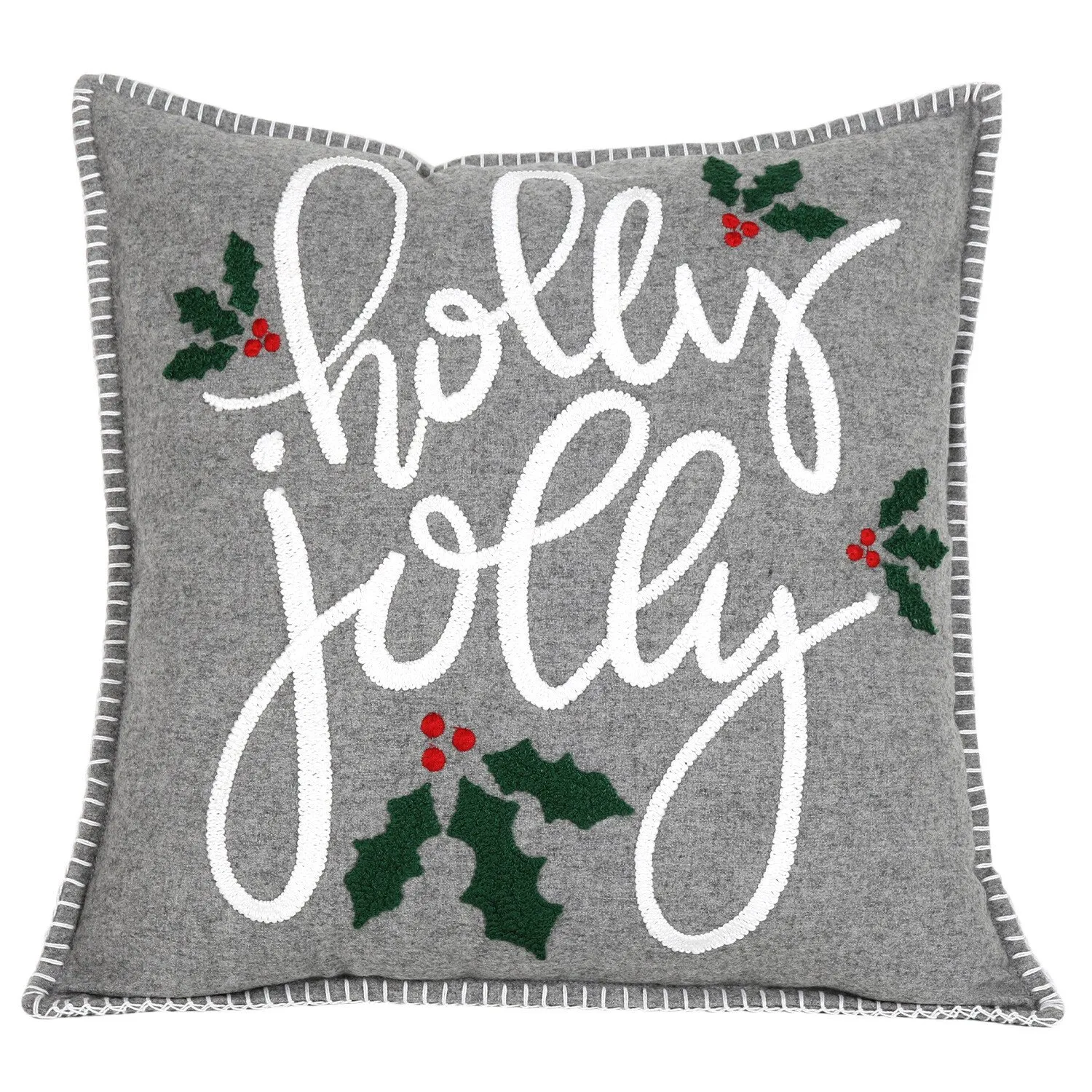 Holly Jolly Embroidered Cushion - Grey image