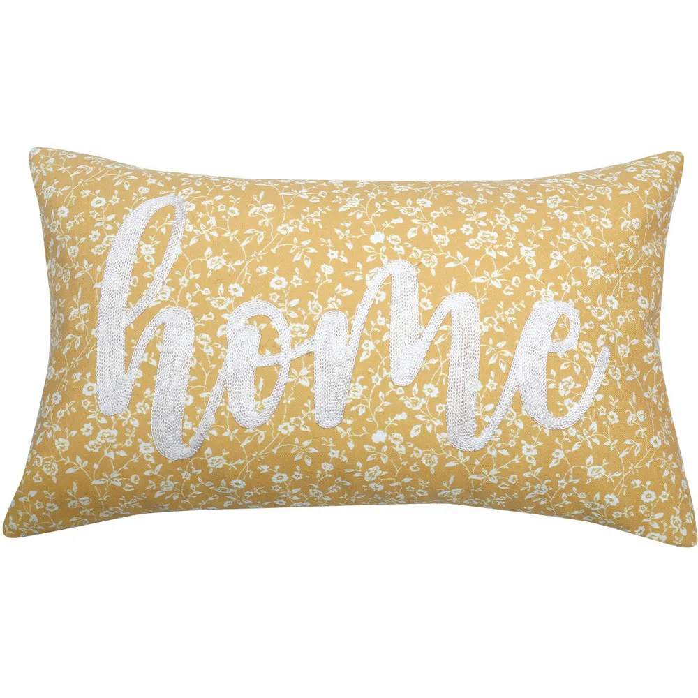 Home Embroidered Cushion - Yellow