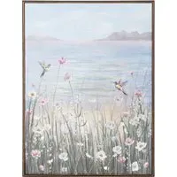 Humming Birds By The Sea Framed Canvas Wall Art - Blue