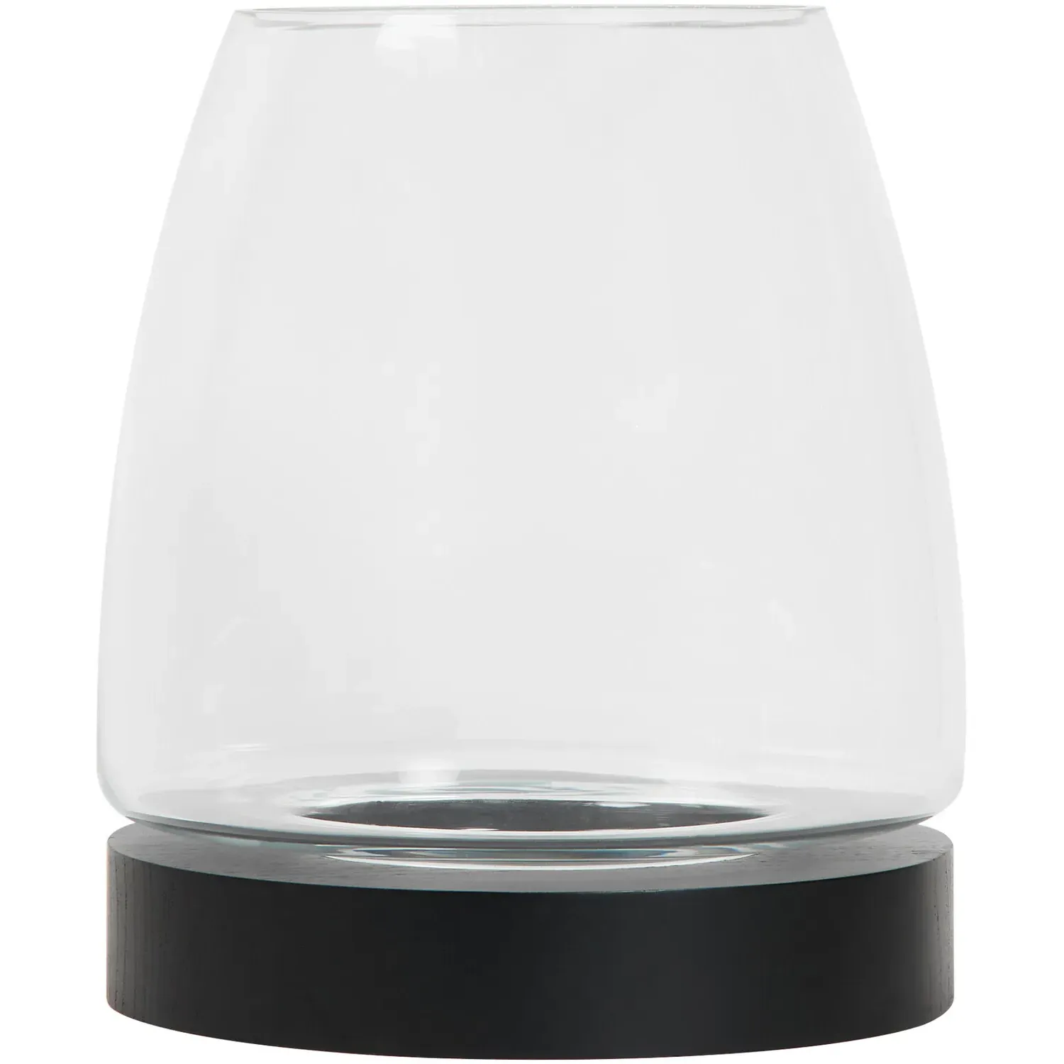Hurricane Candle Holder with Black Wooden Base - Clear