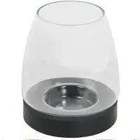 Hurricane Candle Holder with Black Wooden Base - Clear